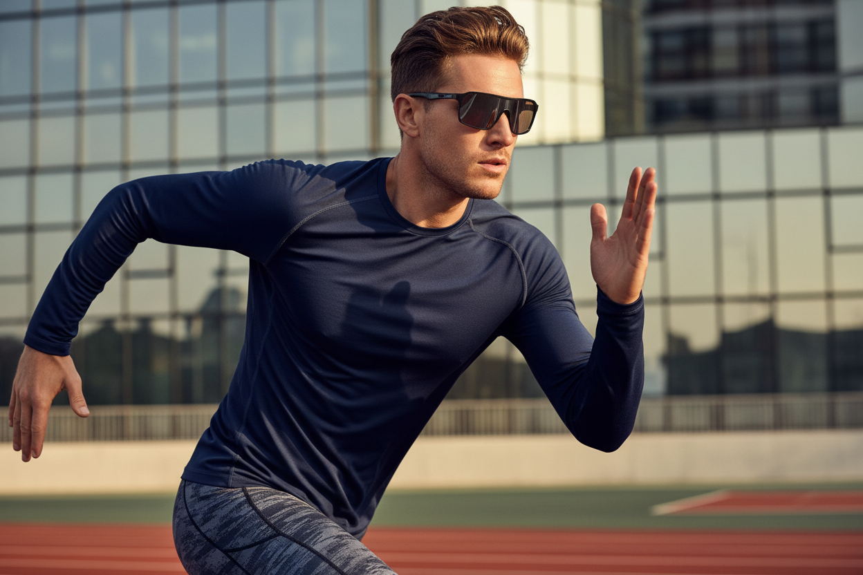 Modelo con lentes deportivos